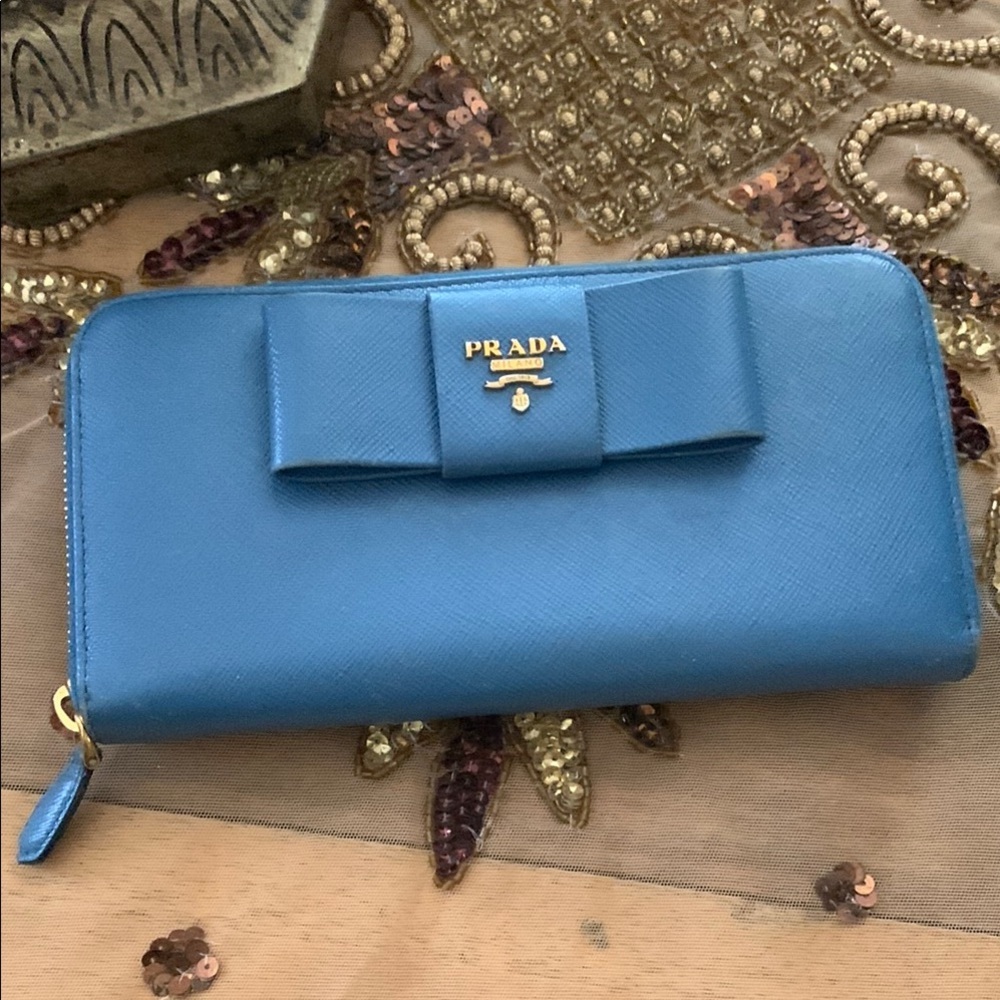 Prada Blue Saffiano Leather Wallet with Certificate of Authenticity